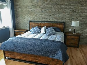 Meuble sur mesure mobilier de chambre bois métal bureau lit et table de nuit fabriquer par l'ébénisterie de lanaudière